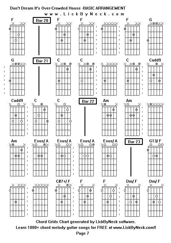 Chord Grids Chart of chord melody fingerstyle guitar song-Don't Dream It's Over-Crowded House -BASIC ARRANGEMENT,generated by LickByNeck software.